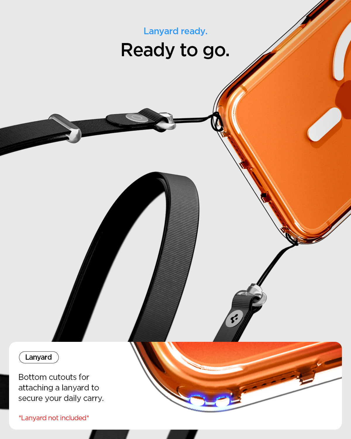 ACS10035 - iPhone 17 Pro Max Ultra Hybrid (MagFit) in Clear White showing lanyard ready to go. bottom cutouts for attaching a lanyard to secure our daily carry