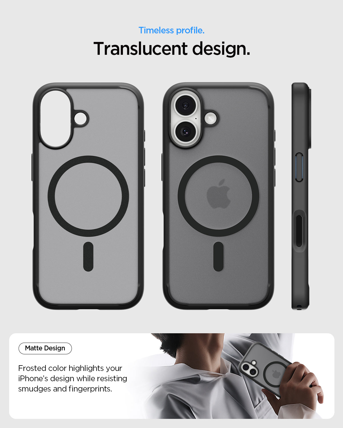 ACS10085 - iPhone 17 Ultra Hybrid (MagFit) in Frost Black showing long lasting clarity. keep it clear with duraclear.