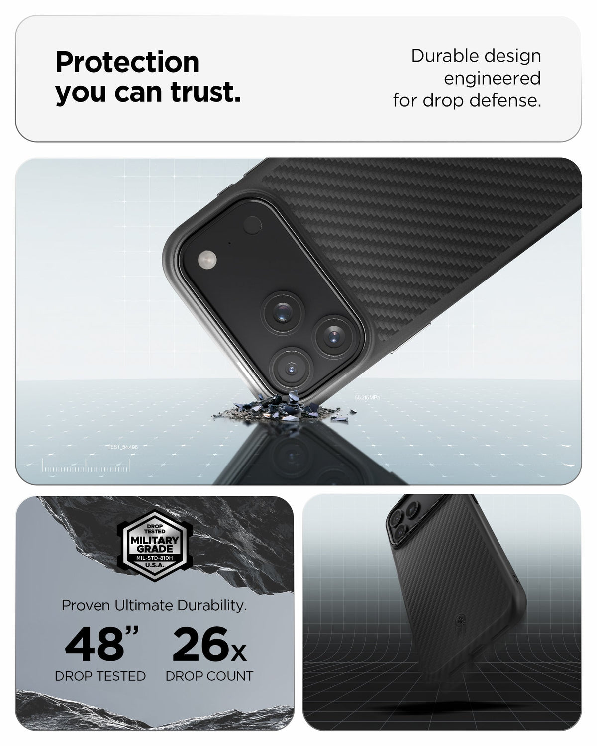 ACS09906 - iPhone 17 Pro Max Case Enzo Aramid T in black showing the protection you can trust. Durable design engineered for drop defense