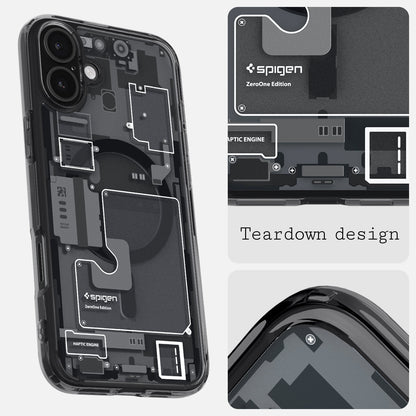 ACS08208 - iPhone 16 Case Ultra Hybrid Zero One (MagFit) in Zero One teardown design.