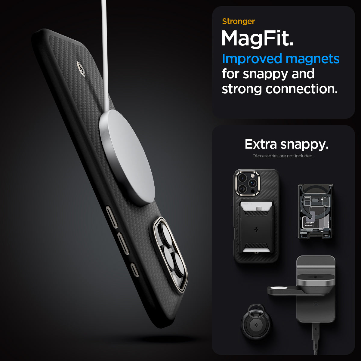 ACS08508 - iPhone 16 Pro Case Enzo Aramid in Black Natural stronger magfit improved magnets for snappy and strong connection. Extra snappy.