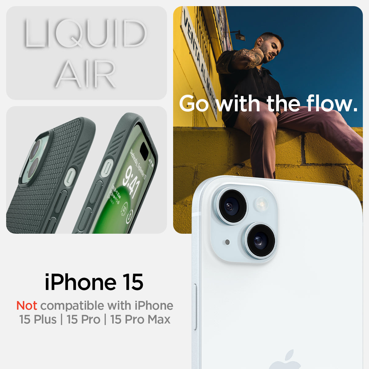 ACS06792 - iPhone 15 Case Liquid Air in abyss green showing the compatibility only with iPhone 15. Not compatible with iPhone 15 Plus | 15 Pro | 15 Pro Max