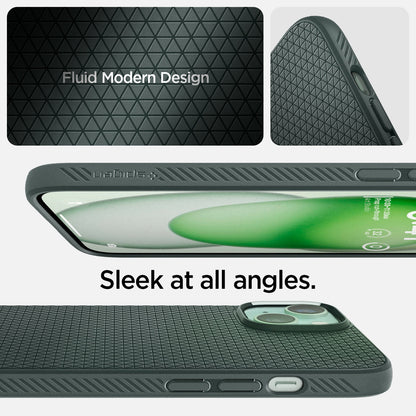 ACS06792 - iPhone 15 Case Liquid Air in abyss green fluid modern design. Sleek at all angles