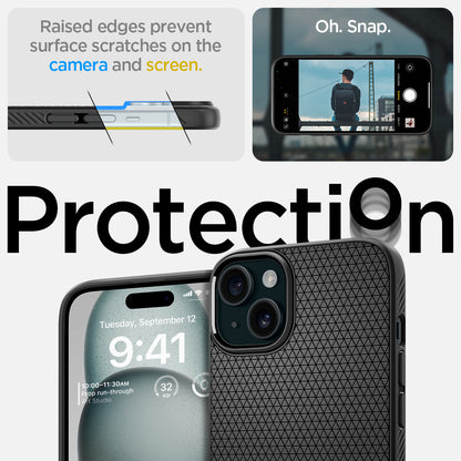ACS06790 - iPhone 15 Case Liquid Air in black raised edges prevent surface scratches on the camera and screen