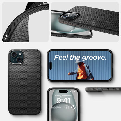 ACS06790 - iPhone 15 Case Liquid Air in black showing the different angles