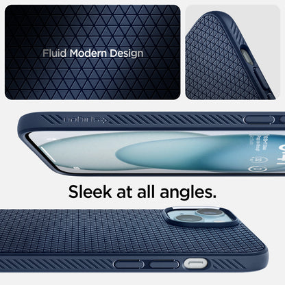 ACS06791 - iPhone 15 Case Liquid Air in navy blue fluid modern design. Sleek at all angles