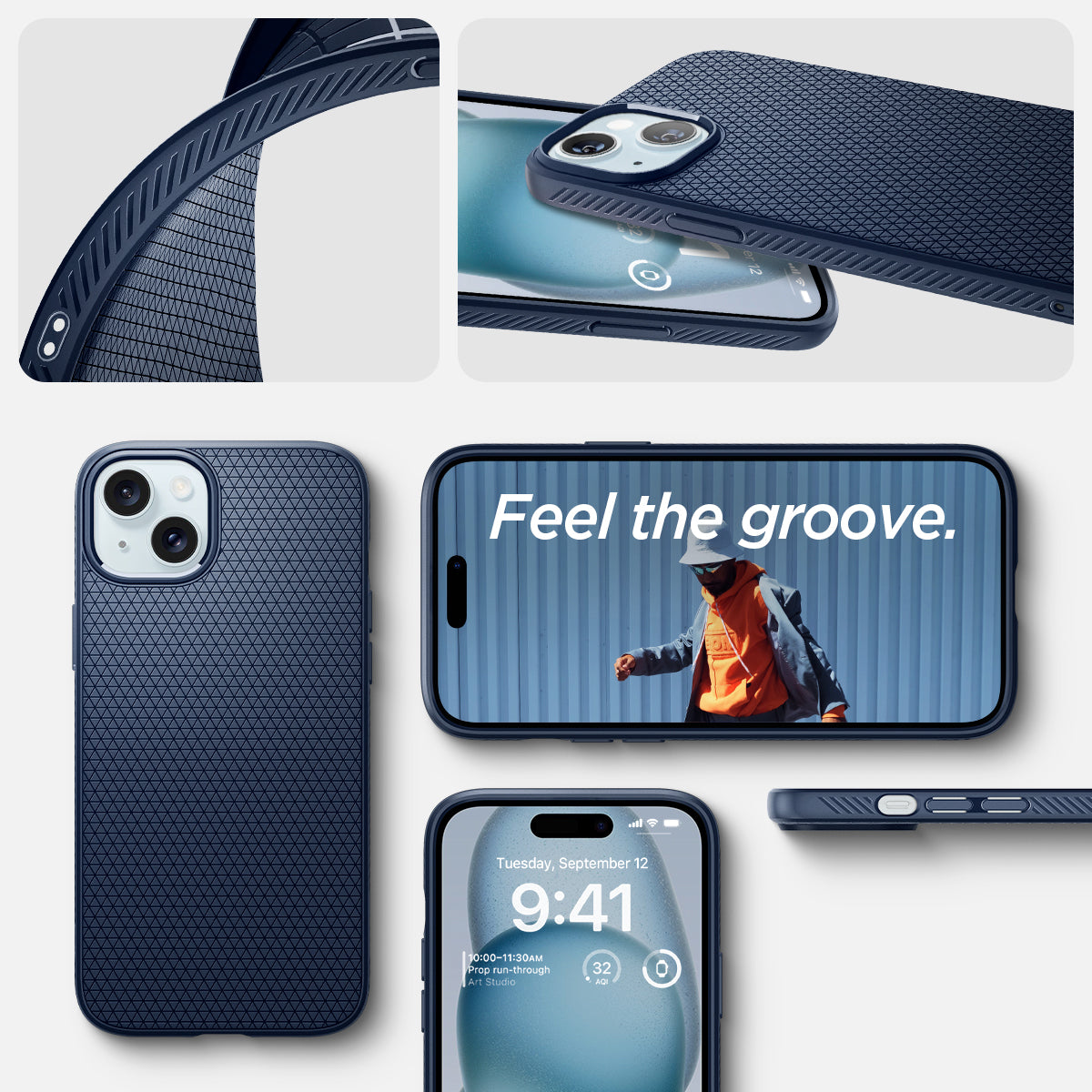 ACS06791 - iPhone 15 Case Liquid Air in navy blue showing the different angles