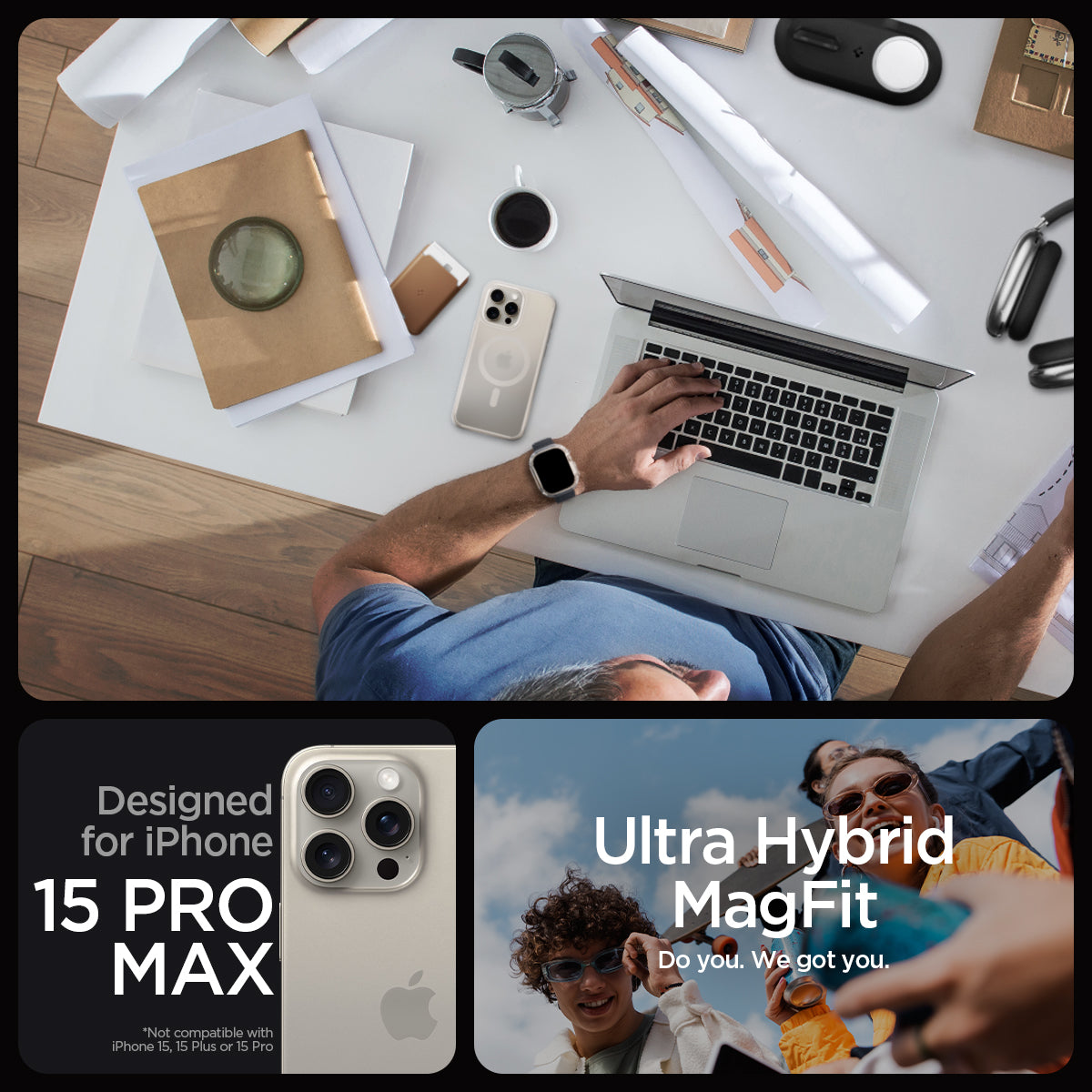 ACS07210 - iPhone 15 Pro Max Case Ultra Hybrid (MagFit) in Frost Natural Titanium designed for iPhone 15 pro max. ultra hybrid magfit. do you. we got you.