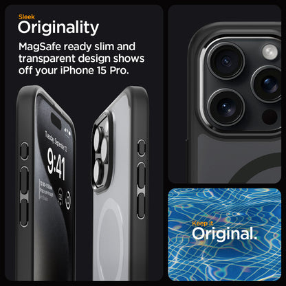 ACS06720 - iPhone 15 Pro Case Ultra Hybrid (MagFit) in frost black sleek originality. Magsafe ready slim and transparent design shows off your iPhone 15 pro. keep it original.