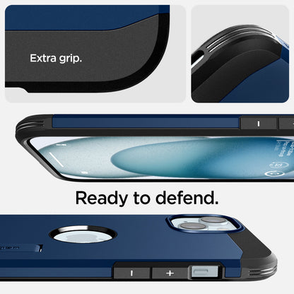 ACS06812 - iPhone 15 Case Tough Armor (MagFit) in navy blue extra grip. ready to defend.