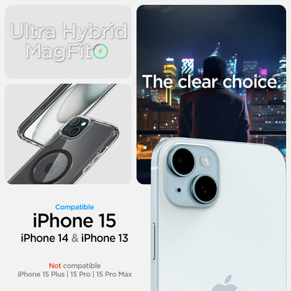 ACS06805 - iPhone 15 Case Ultra Hybrid (MagFit) in carbon fiber showing the compatibility