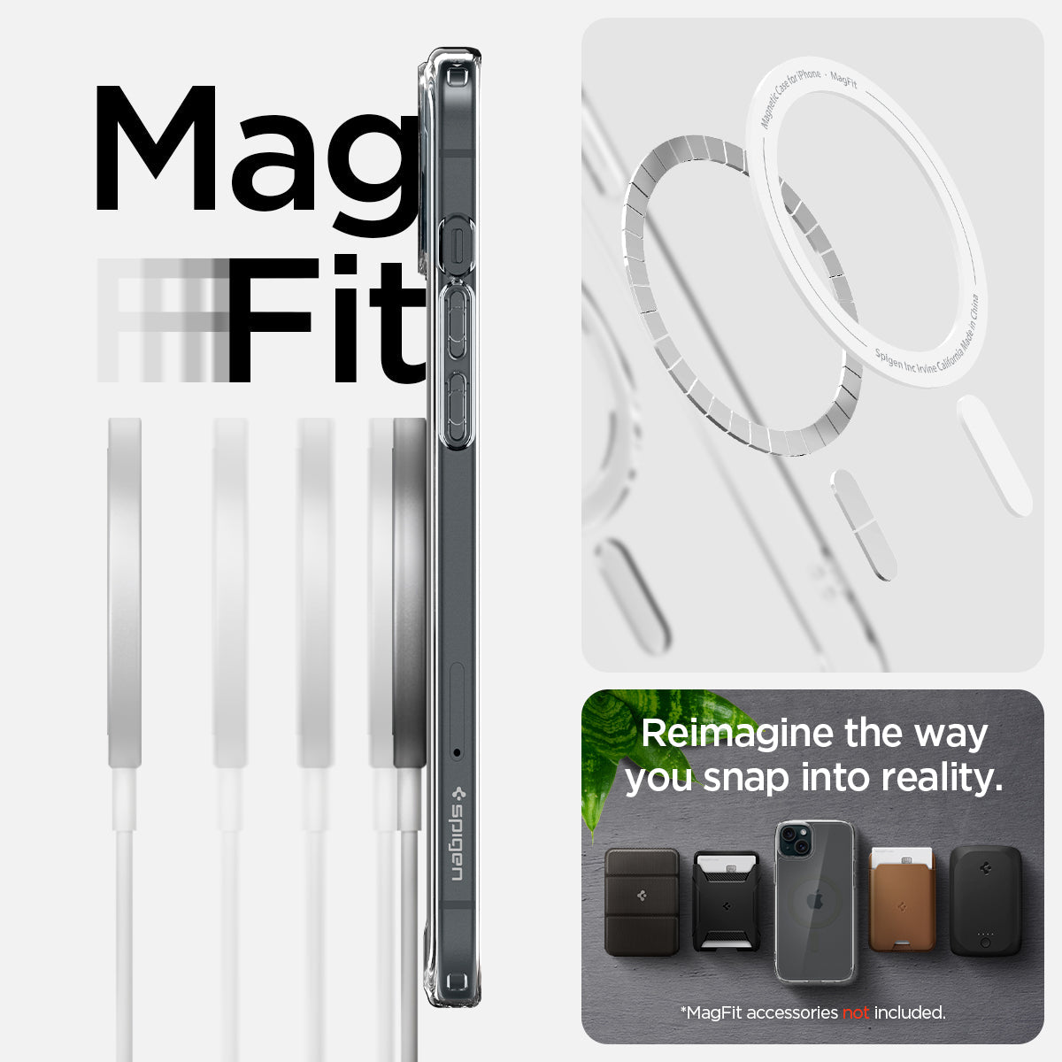 ACS06804 - iPhone 15 Case Ultra Hybrid (MagFit) in graphite showing the Mag Fit
