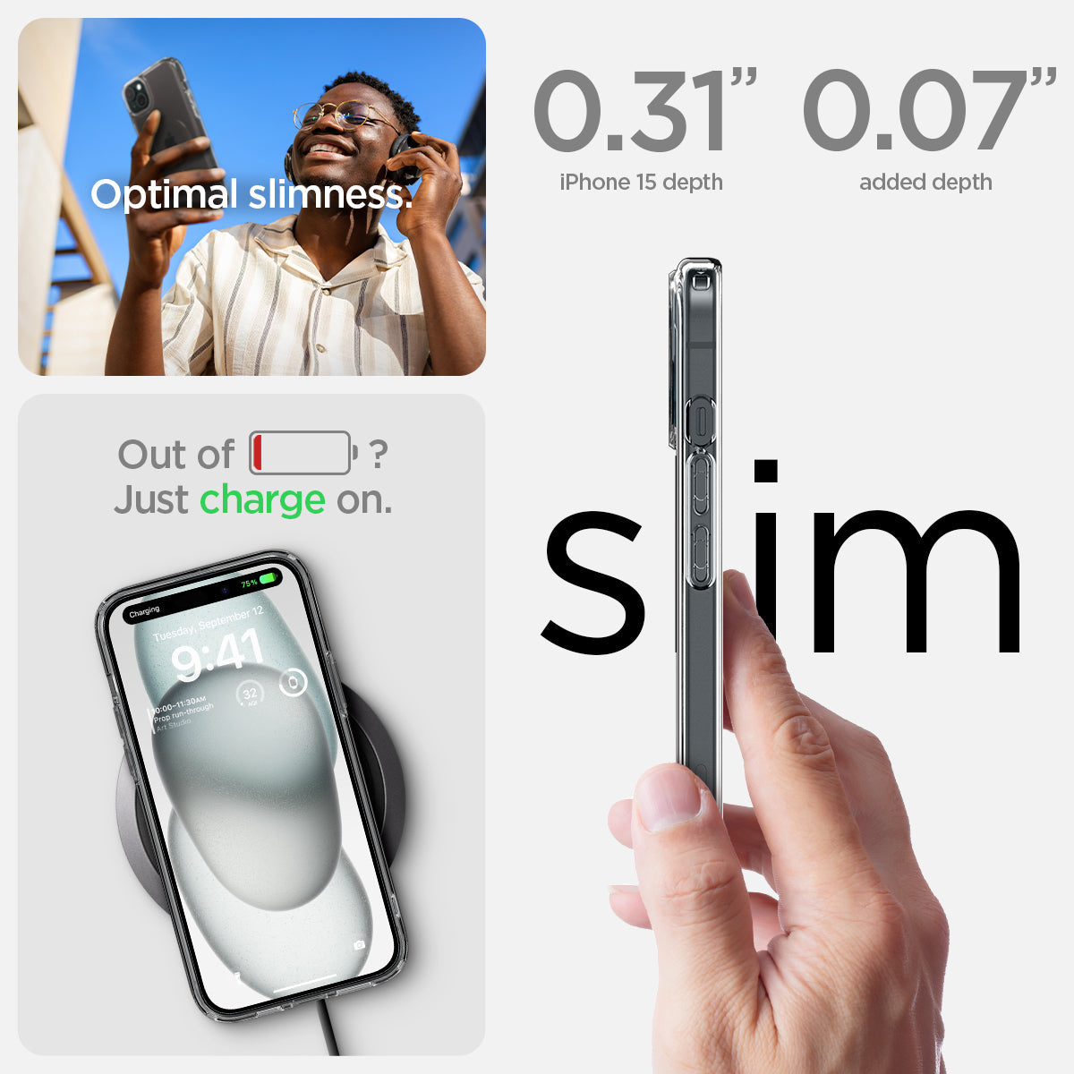 ACS06804 - iPhone 15 Case Ultra Hybrid (MagFit) in graphite showing the slim feature