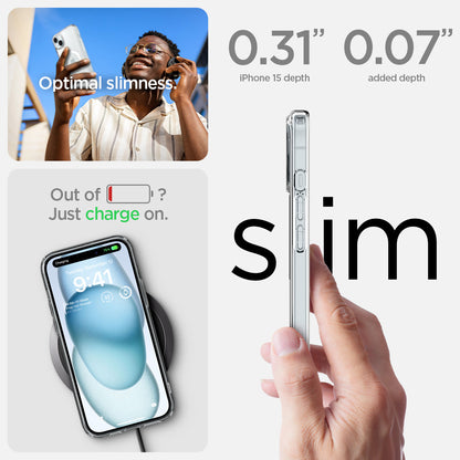 ACS06802 - iPhone 15 Case Ultra Hybrid (MagFit) in white showing the slim feature