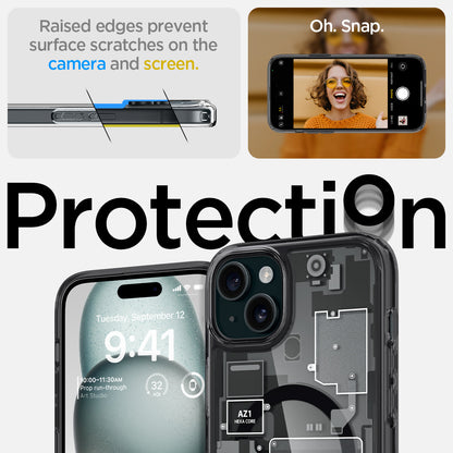 ACS06806 - iPhone 15 Case Ultra Hybrid Zero One raised edges prevent surface scratches on the camera and screen. oh. snap. protection.