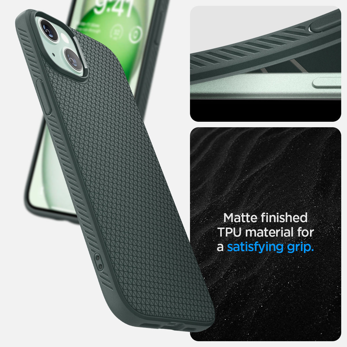 ACS06652 - iPhone 15 Plus Case Liquid Air in abyss green matte finished TPU material for a satisfying grip
