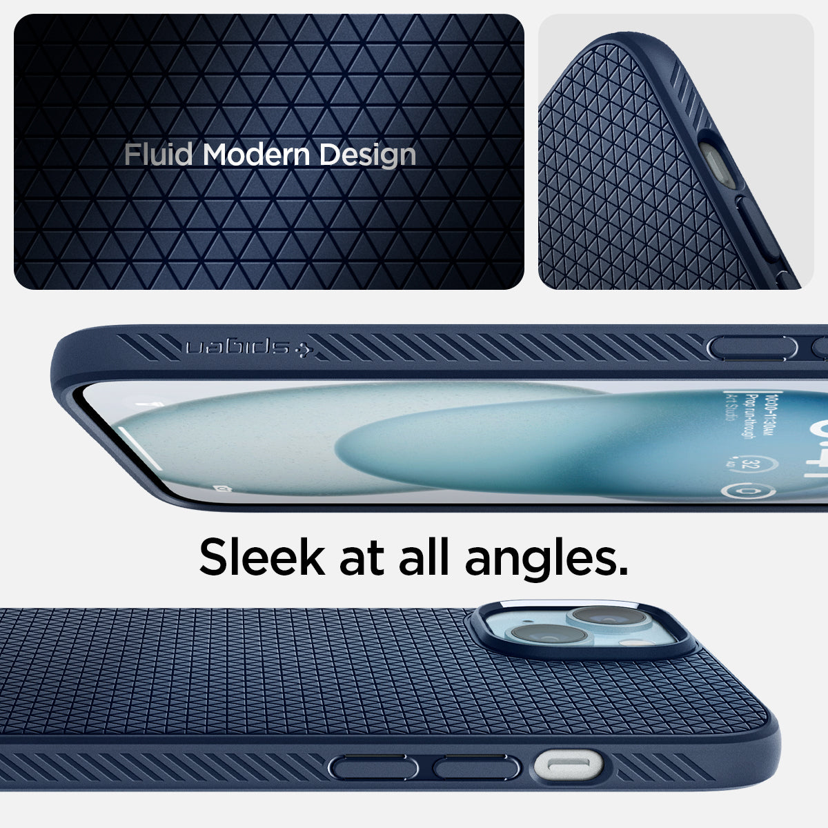 ACS06651 - iPhone 15 Plus Case Liquid Air in navy blue fluid modern design. Sleek at all angles