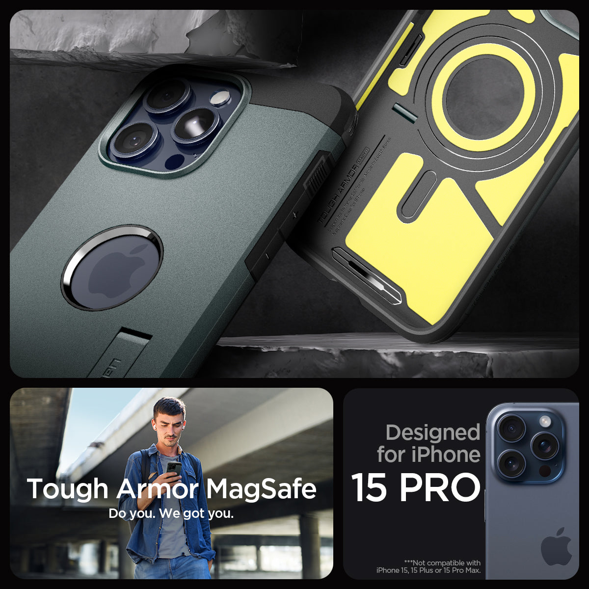 ACS06735 - iPhone 15 Pro Case Tough Armor (MagFit) in abyss green tough armor magsafe. do you. we got you. designed for iPhone 15 pro max.