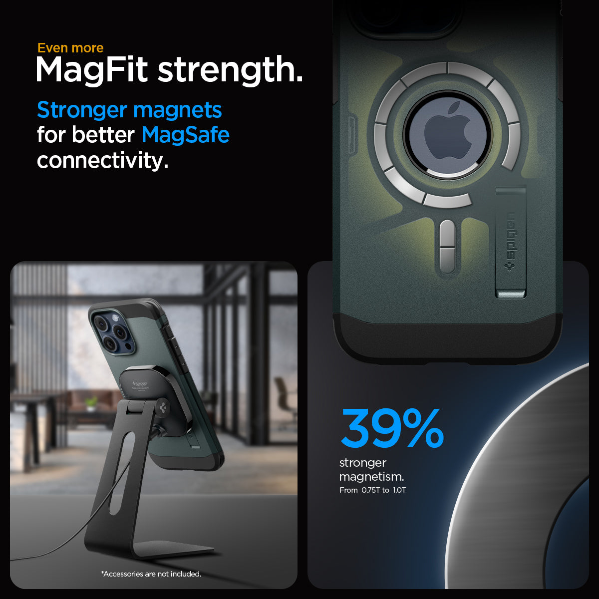 ACS06735 - iPhone 15 Pro Case Tough Armor (MagFit) in abyss green even more magfit strength. stronger magnets for better magsafe connectivity.