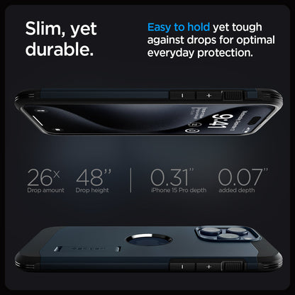 ACS06734 - iPhone 15 Pro Case Tough Armor (MagFit) in metal slate slim yet durable. easy to hold yet tough against drops for optimal everyday protection