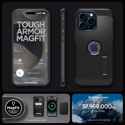 ACS06594 - iPhone 15 Pro Max Case Tough Armor (MagFit) in black tough armor magfit. designed for magsafe. 37,969,000kg CO2 offset.