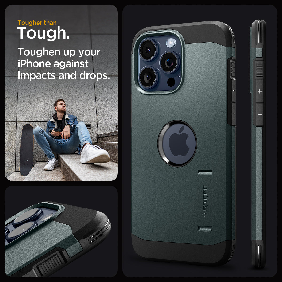 ACS06596 - iPhone 15 Pro Max Case Tough Armor (MagFit) in abyss green tougher than tough. toughen up your Phone against impacts and drops.