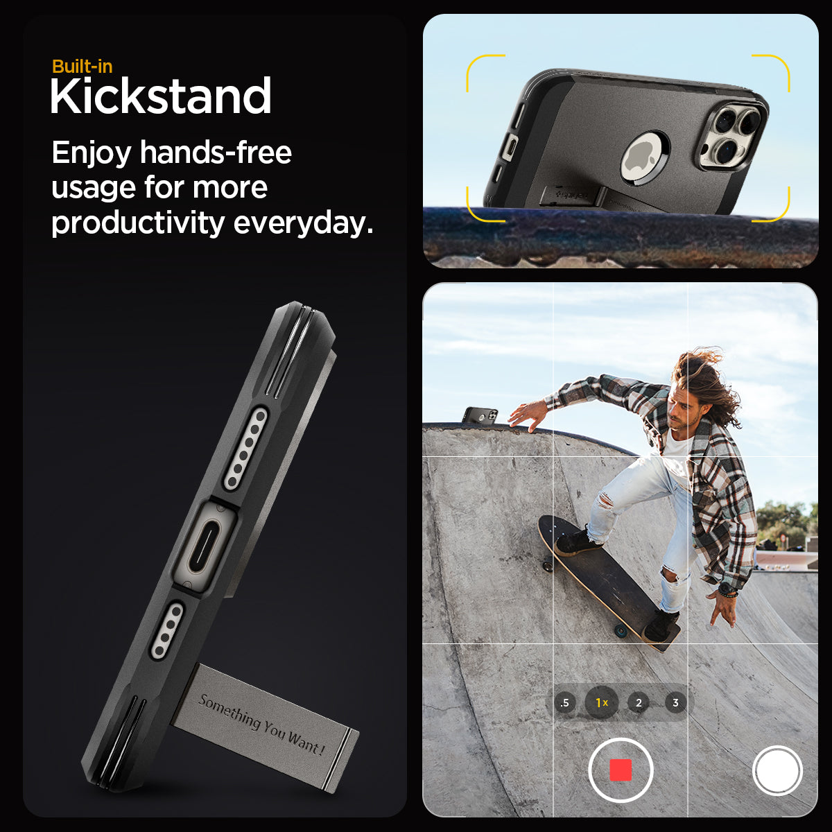 ACS06593 - iPhone 15 Pro Max Case Tough Armor (MagFit) in gunmetal built in kick stand enjoy hands free usage for more productivity everyday.