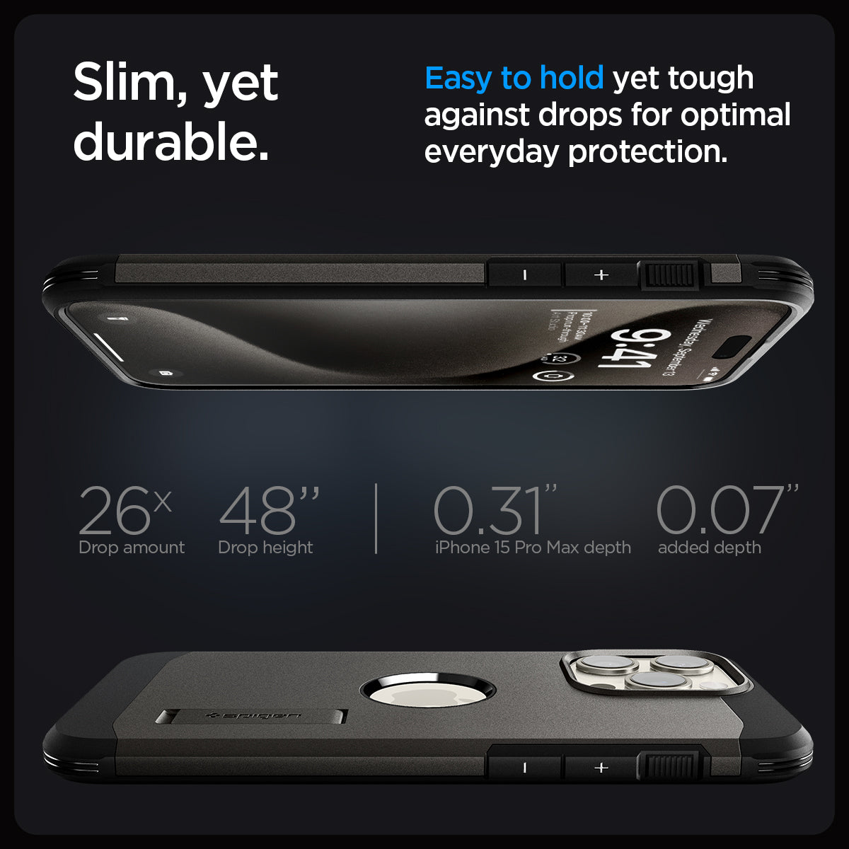 ACS06593 - iPhone 15 Pro Max Case Tough Armor (MagFit) in gunmetal slim yet durable. easy to hold yet tough against drops for optimal everyday protection