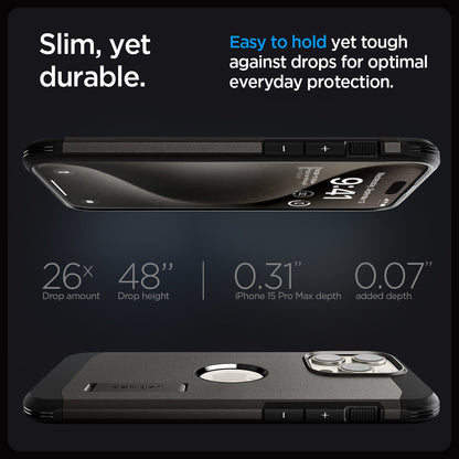 ACS06593 - iPhone 15 Pro Max Case Tough Armor (MagFit) in gunmetal slim yet durable. easy to hold yet tough against drops for optimal everyday protection