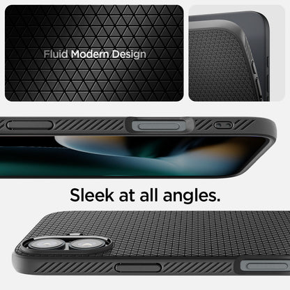 ACS08194 - iPhone 16 Case Liquid Air in Matte Black showing the fluid modern design. Sleek at all angles
