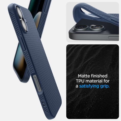 ACS08195 - iPhone 16 Case Liquid Air in Navy Blue showing the matte finished TPU material for a satisfying grip