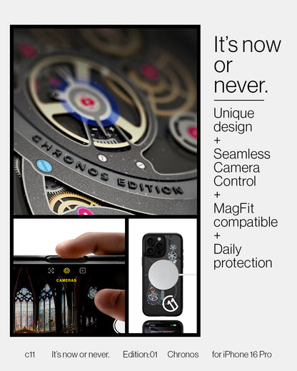 ACS09193 - iPhone 16 Pro Case c11 Series Chronos Edition (MagFit + Camera Control) in Chronos it's now or never seamless camera control magfit compatible unique design daily protection.