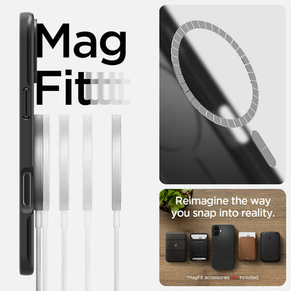 ACS08060 - iPhone 16 Plus Case Thin Fit (MagFit) in Black magfit. reimagine the way you snap into reality.
