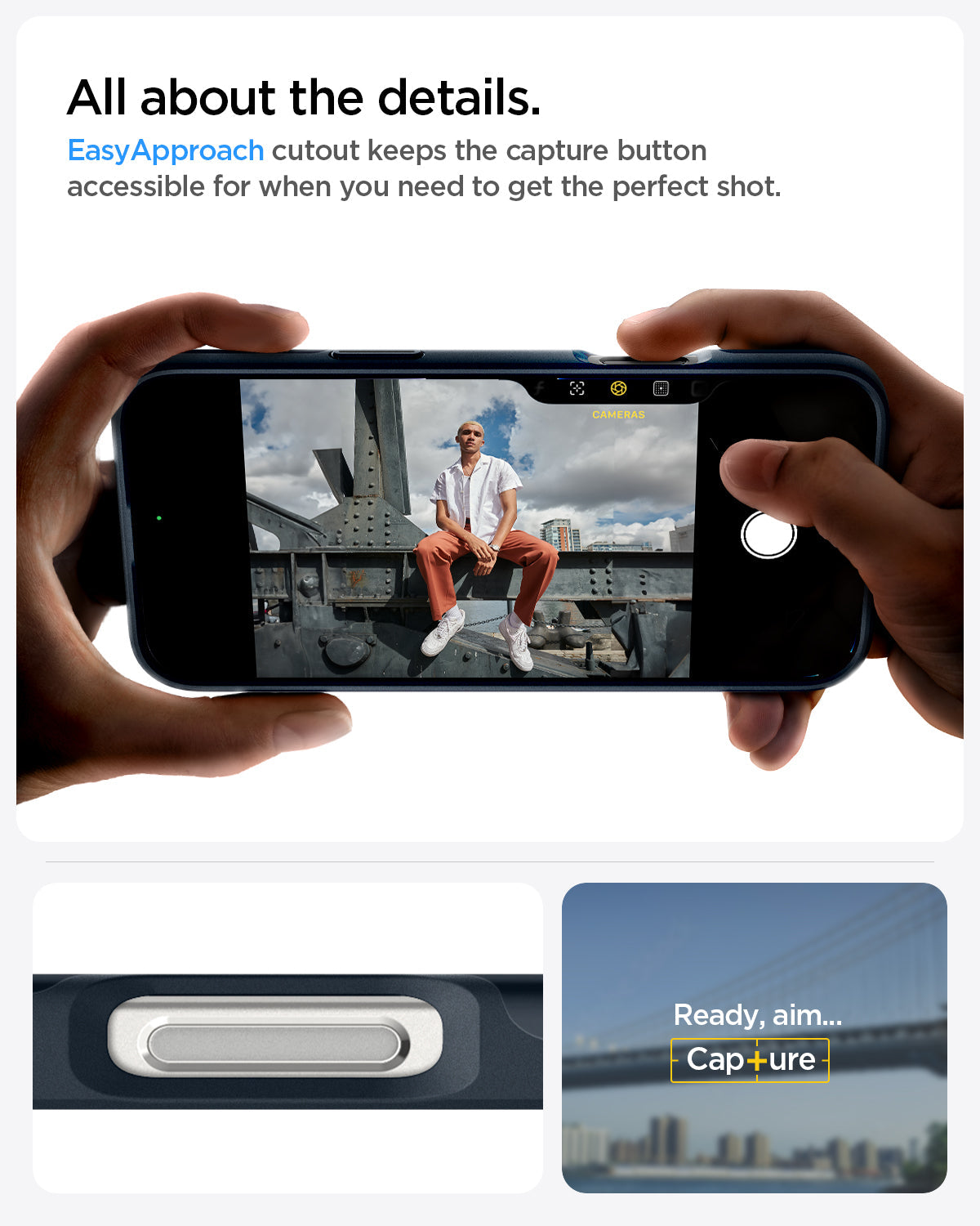 ACS08108 - iPhone 16 Pro Case Thin Fit (MagFit) in Metal Slate all about the details. easy approach cutout keeps the capture button accessible for when you need to get the perfect shot.