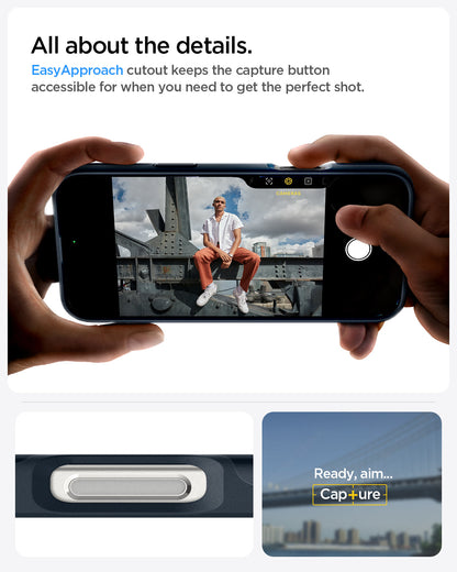 ACS08108 - iPhone 16 Pro Case Thin Fit (MagFit) in Metal Slate all about the details. easy approach cutout keeps the capture button accessible for when you need to get the perfect shot.