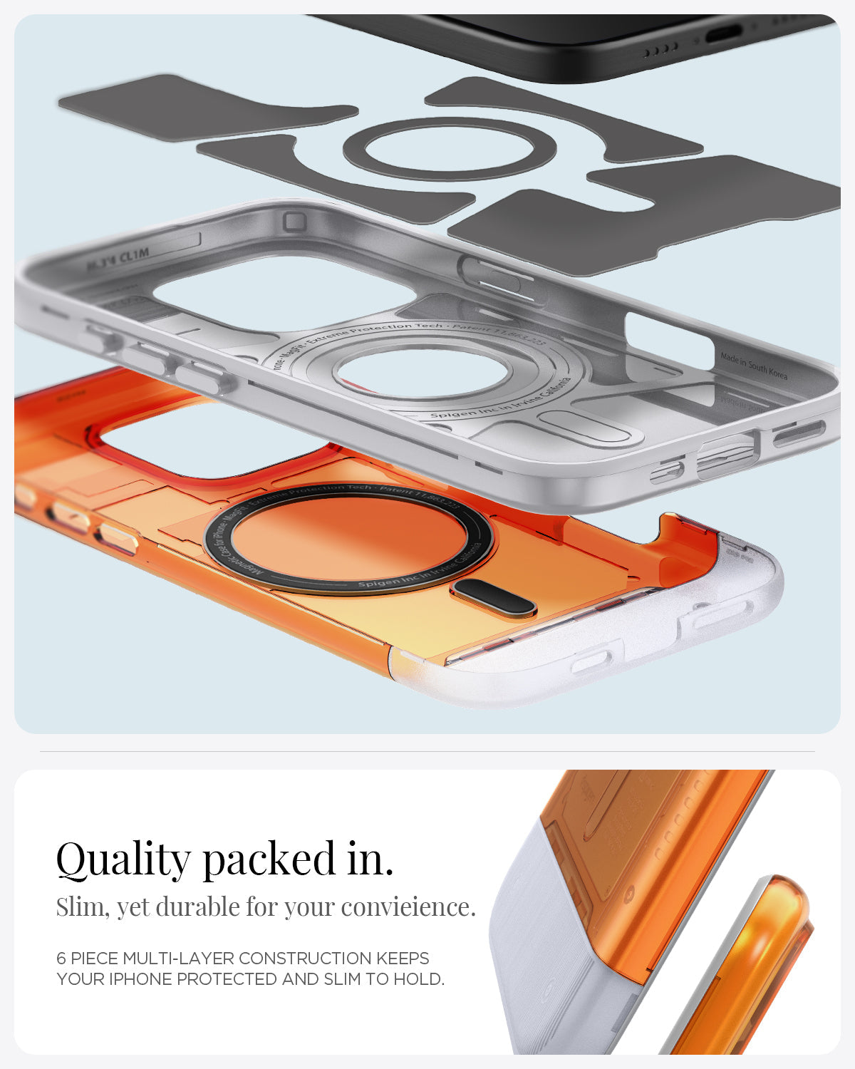 ACS08559 - iPhone 16 Pro Max Case Classic C1 (MagFit) in Tangerine quality packed in, slim, yet durable for your convieience. 6 piece multi layer construction keeps your iPhone protected and slim to hold.
