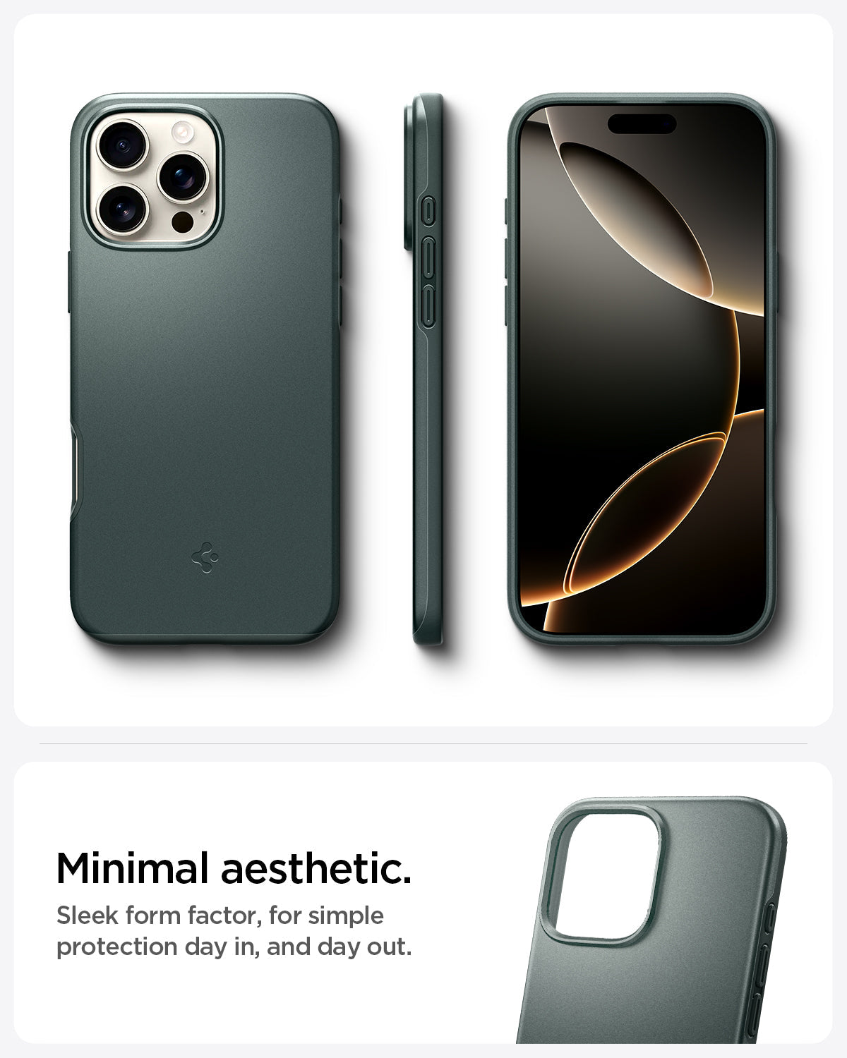 ACS07981 - iPhone 16 Pro Max Case Thin Fit (MagFit) in Abyss Green minimal aesthetic. Sleek form factor, for simple protection day in, and day out.