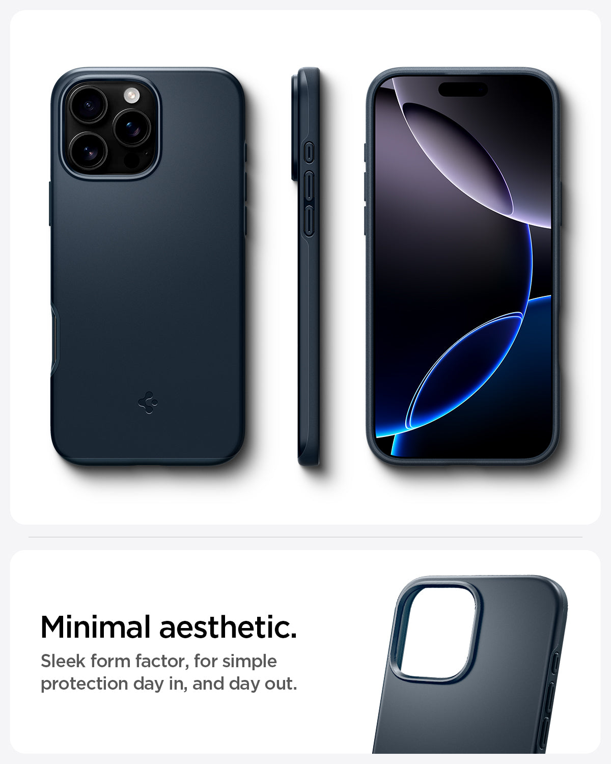 ACS07980 - iPhone 16 Pro Max Case Thin Fit (MagFit) in Metal Slate minimal aesthetic. Sleek form factor, for simple protection day in, and day out.