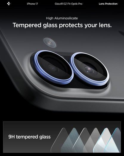 AGL10129 - iPhone 17 Optik Pro EZ Fit Lens Protector showing the high aluminosilicate. Tempered glass protects your lens.