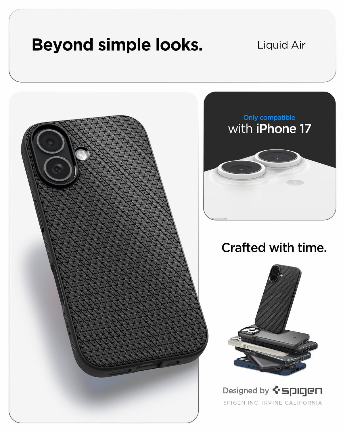 ACS09977 - iPhone 17 Liquid Air in Matte Black showing beyond simple looks. liquid air. designed by spigen.