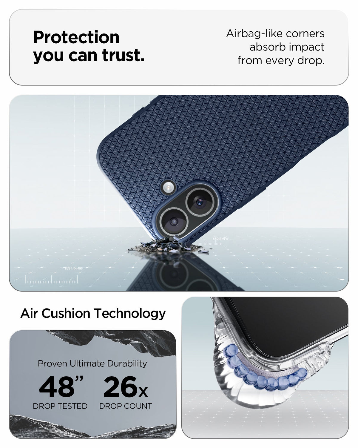 ACS09978 - iPhone 17 Liquid Air in Navy Blue protection you can trust. air bag like corners absorb impact from every drop. air cushion technology.