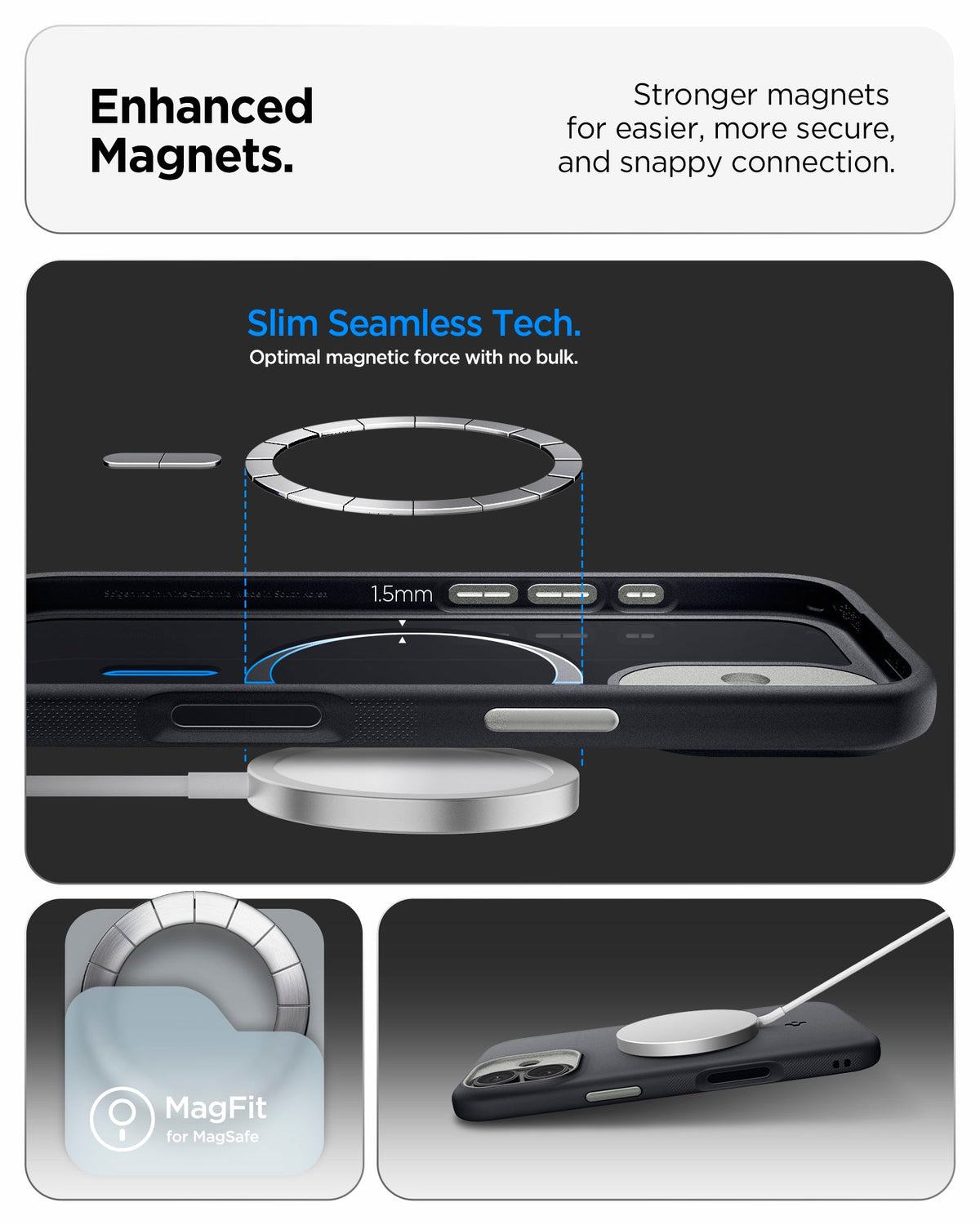 ACS09992 - iPhone 17 Nano Pop (MagFit) in Black Sesame showing the enhanced magnets. Stronger magnets for easier, more secure and snappy connection