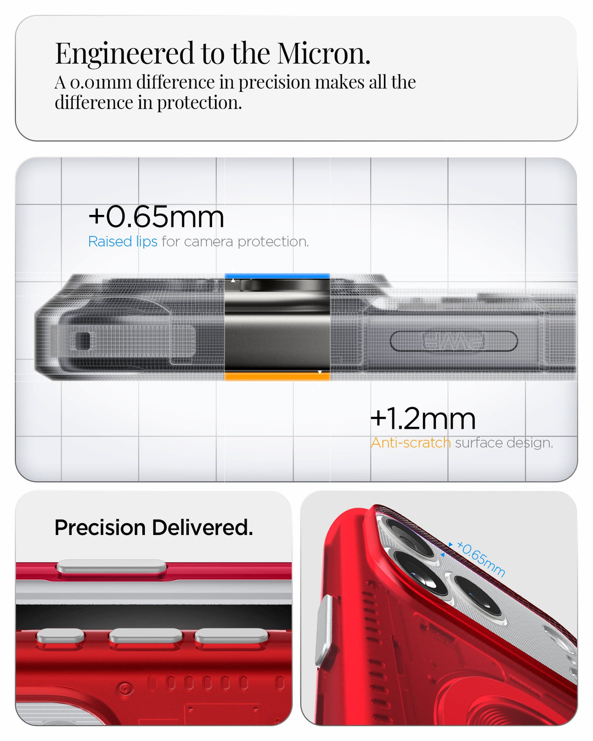 ACS09962 - iPhone 17 Pro Case Classic C1 (MagFit) in ruby showing engineered to the micron. A 0.01mm difference in precision makes all the difference in protection. precise delivered