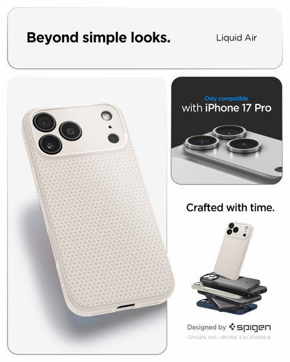ACS09945 - iPhone 17 Pro Liquid Air in Natural Titanium showing beyond simple looks. liquid air. designed by spigen.
