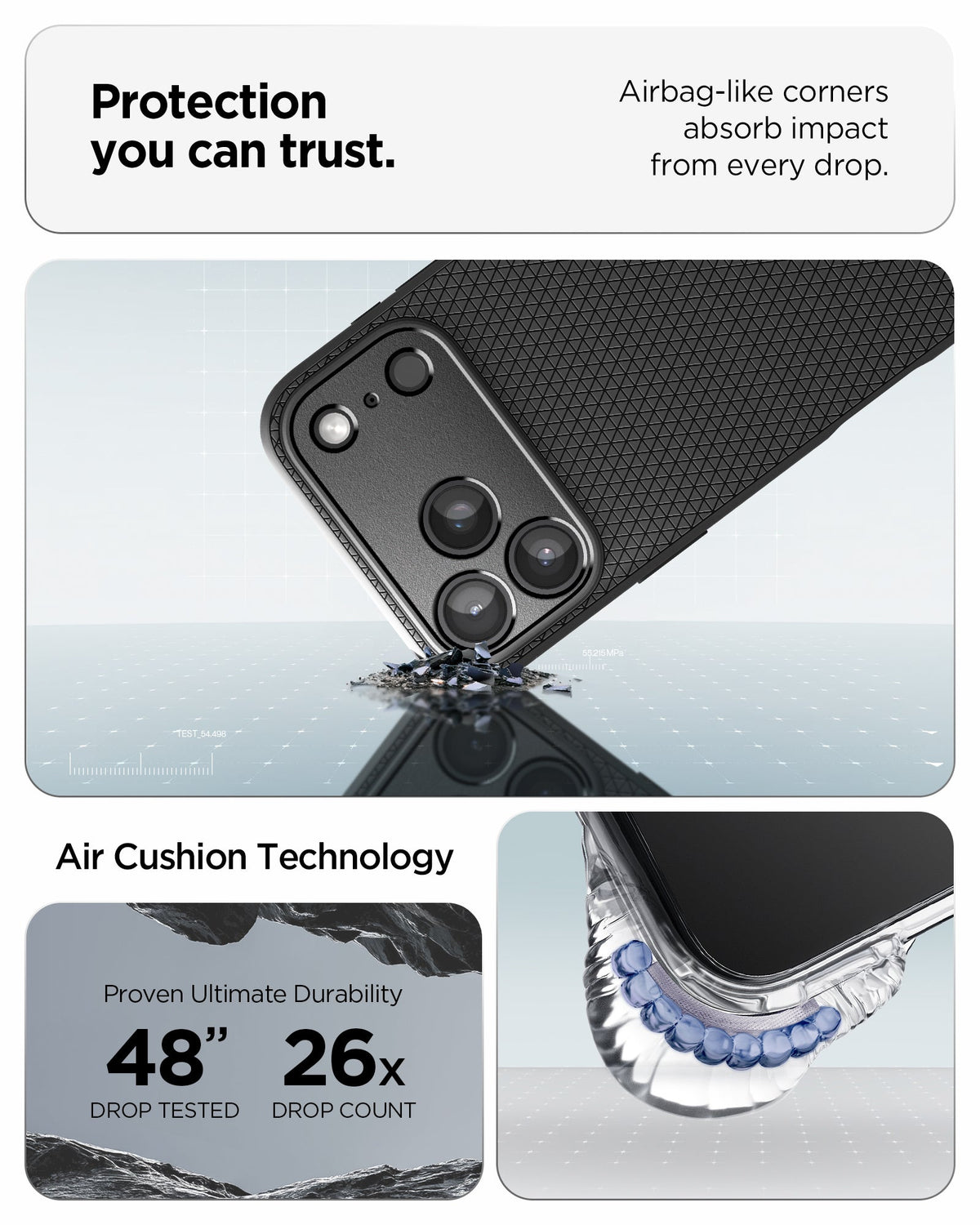 ACS09942 - iPhone 17 Pro Liquid Air in Matte Black protection you can trust. air bag like corners absorb impact from every drop. air cushion technology.