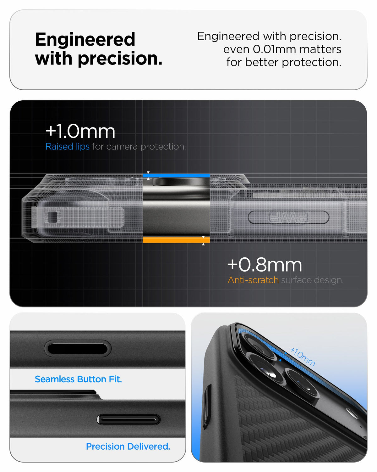 ACS09906 - iPhone 18 Pro Max / iPhone 17 Pro Max Enzo Aramid T (Mag Fit) Black Black showing raised camera edges, precise button fit, and protective surface design