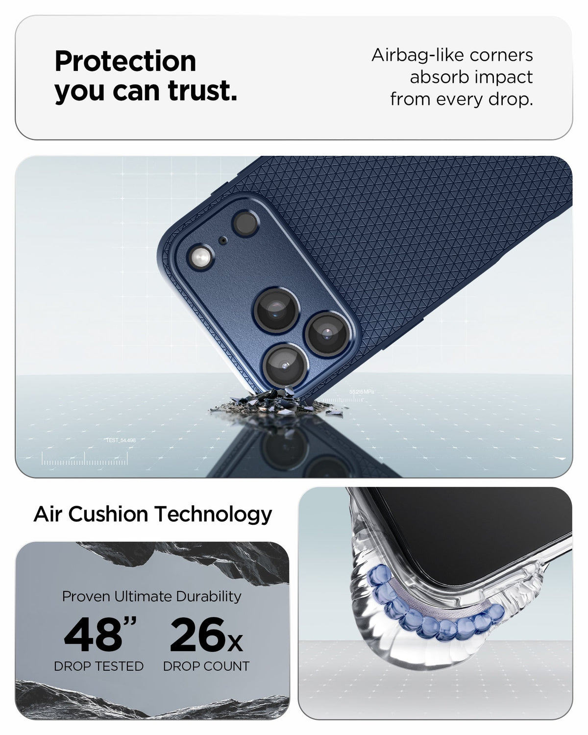 ACS09889 - iPhone 17 Pro Max Liquid Air in Navy Blue protection you can trust. air bag like corners absorb impact from every drop. air cushion technology.