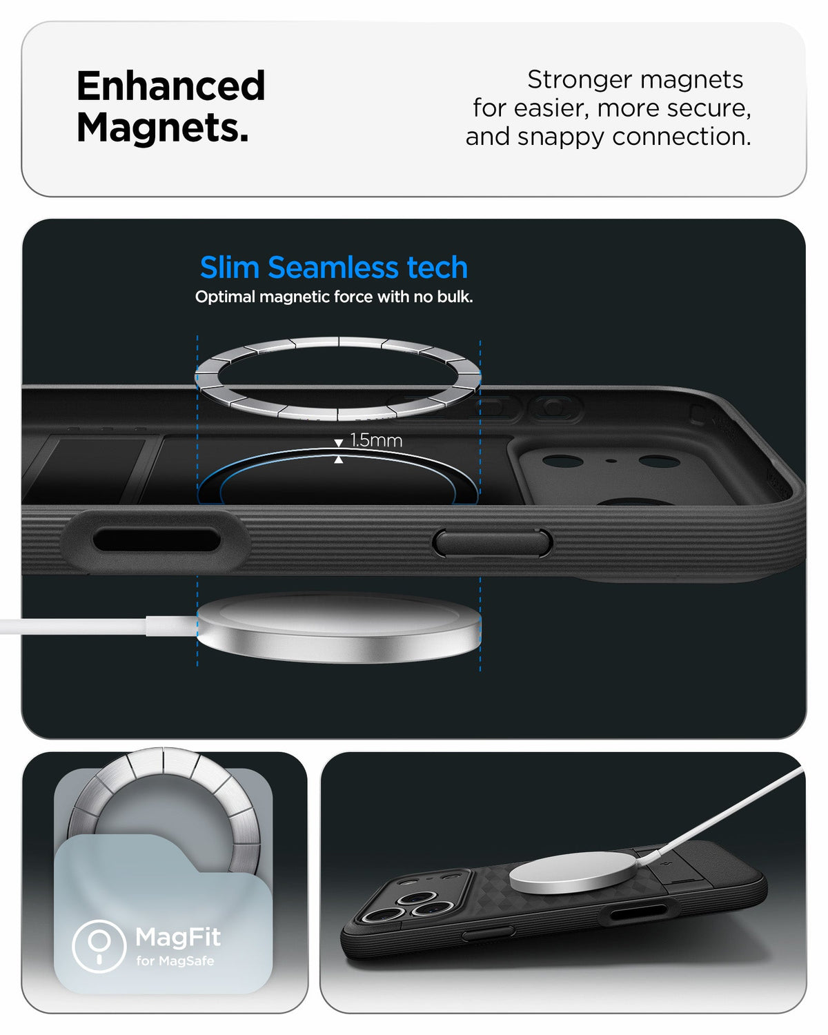 ACS09911 - iPhone 18 Pro Max / iPhone 17 Pro Max Parallax S (Mag Fit) in Matte Black showing the enhanced magnets. Stronger magnets for easier, more secure and snappy connection