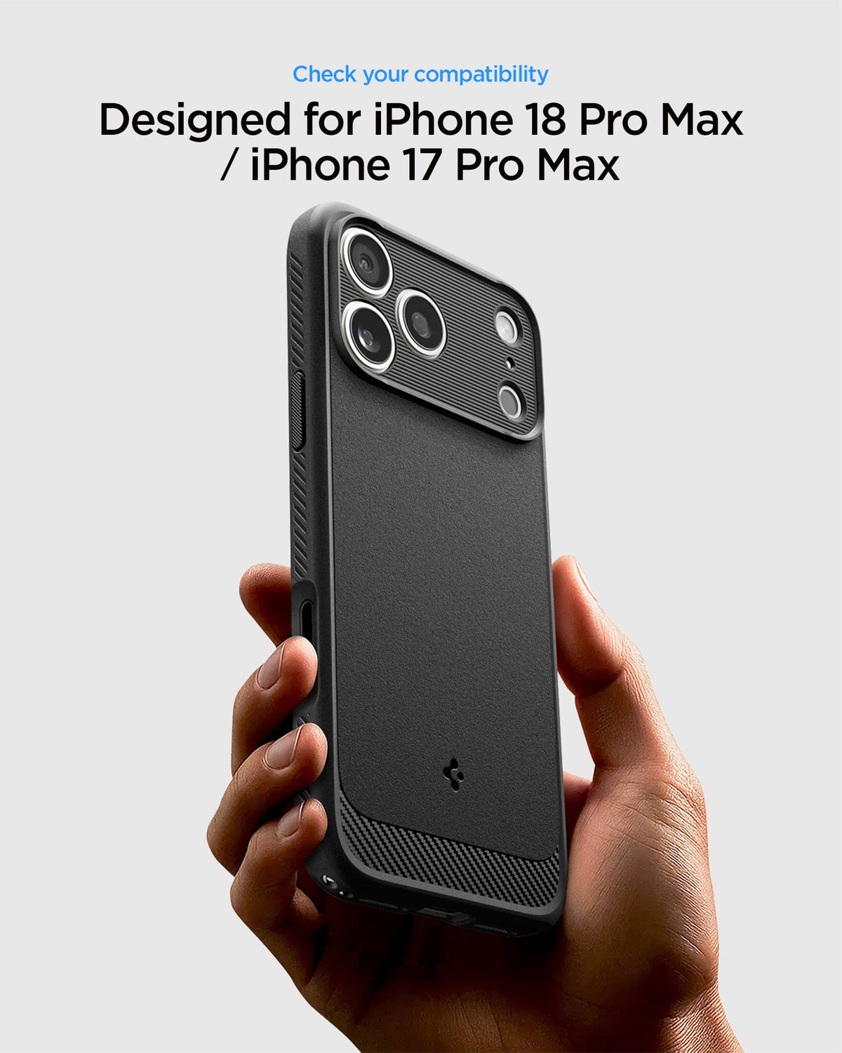 ACS09886 - iPhone 18 Pro Max / 17 Pro Max Rugged Armor (MagFit) in Matte Black showing check your compatibility