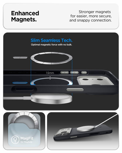 ACS09968 - iPhone 18 Pro / iPhone 17 Pro Nano Pop (Mag Fit) in Black Sesame showing enhanced built-in magnets designed for a secure connection with magnetic charging accessories